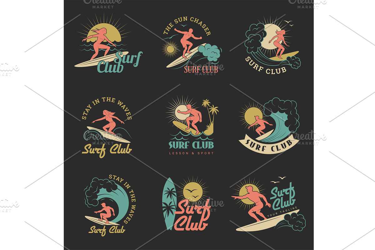 Surf club. T shirt design emblems, an Object Illustration by Onyx
