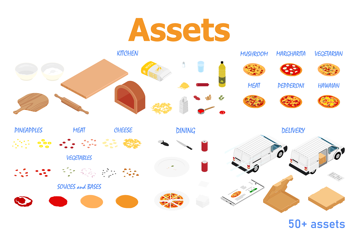 Isometric Pizza Scene Creator, a Food Illustration by Viktorijareut (Photo 7 of 7)