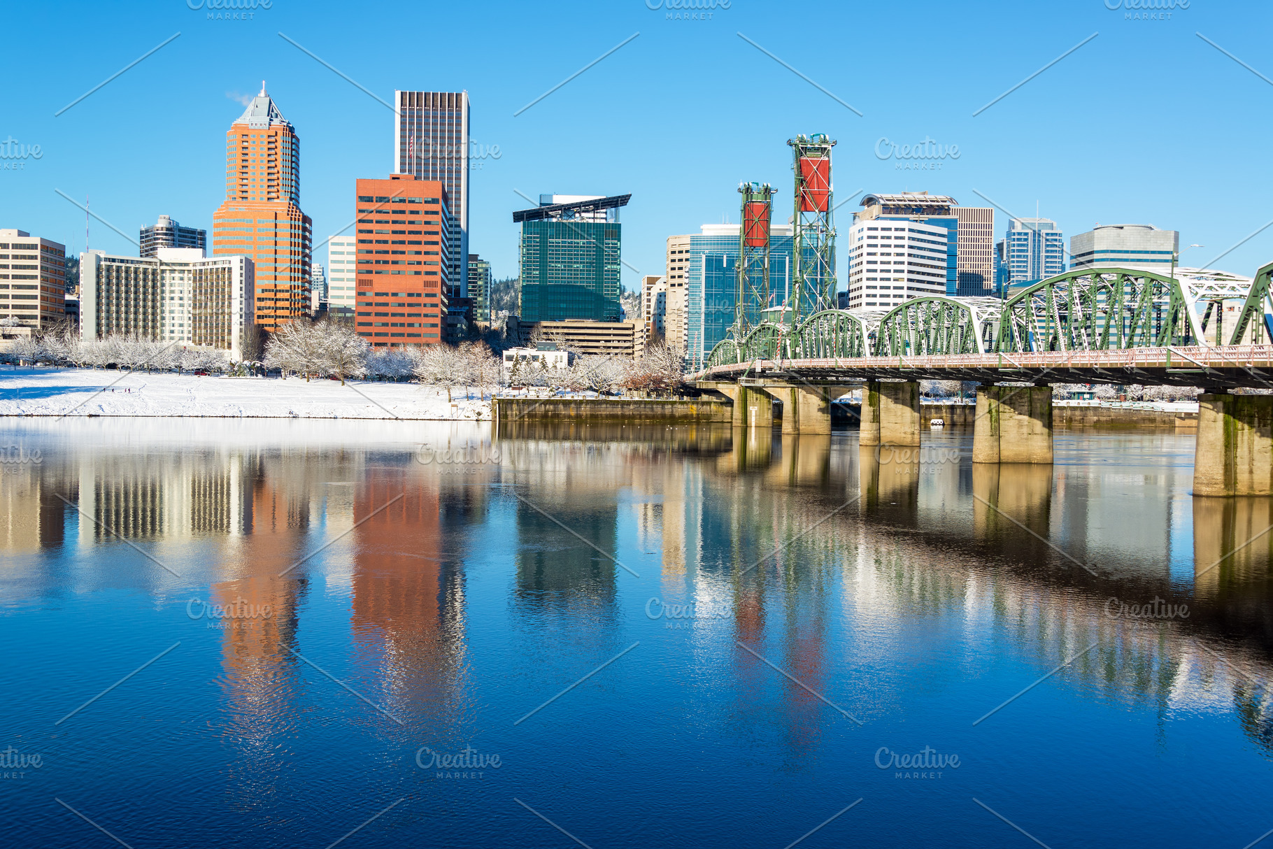 Downtown portland reflection stock photo containing portland and oregon, an Architecture Photo by JK Travel Photos