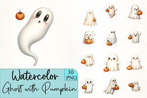 Ghost with Pumpkin Clipart, an Illustration by CrexoraLab