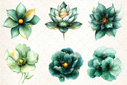 Abstract Green Gold Flower Clipart, an Illustration by DreamCafeArt (Thumbnail 3 of 7)