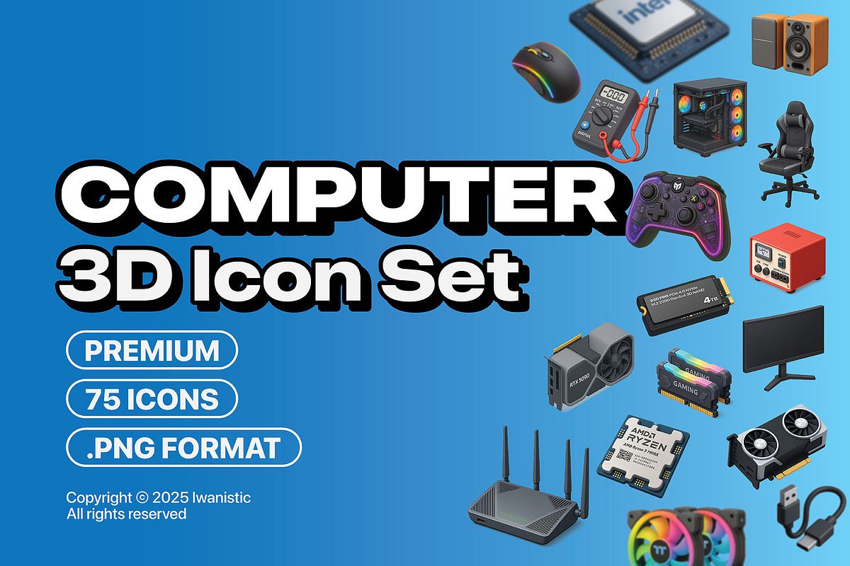 Computer 3D Icons set PREMIUM, an Icon by Iwanistic (Photo 1 of 6)