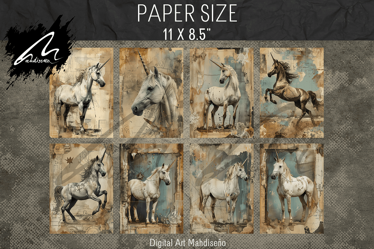 Shabby Grunge Unicorn Wonders, an Animal Illustration by Digital Art Mahdiseño (Photo 3 of 7)