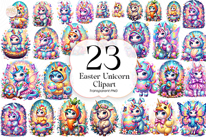 Easter Unicorn Clipart Bundle PNG., an Animal Illustration by KennedyStudio