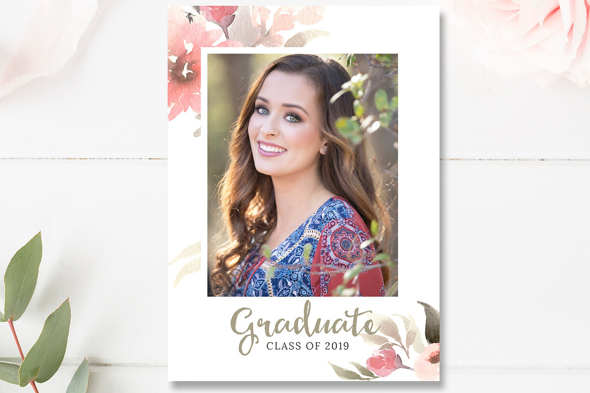 Floral Senior Graduation Invite PSD, a Card Template by By Stephanie Design (Photo 2 of 3)