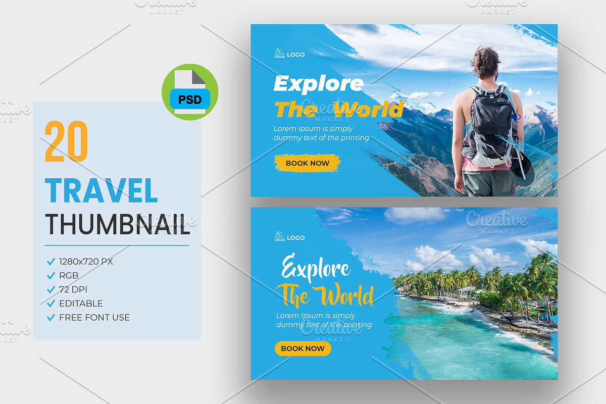 Travel Youtube Thumbnail Bundle, a Social Media Template by Shahjahangdb1 (Photo 1 of 21)