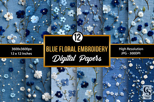 Blue Beaded Floral Embroidery, a Pattern Graphic by Creative Store