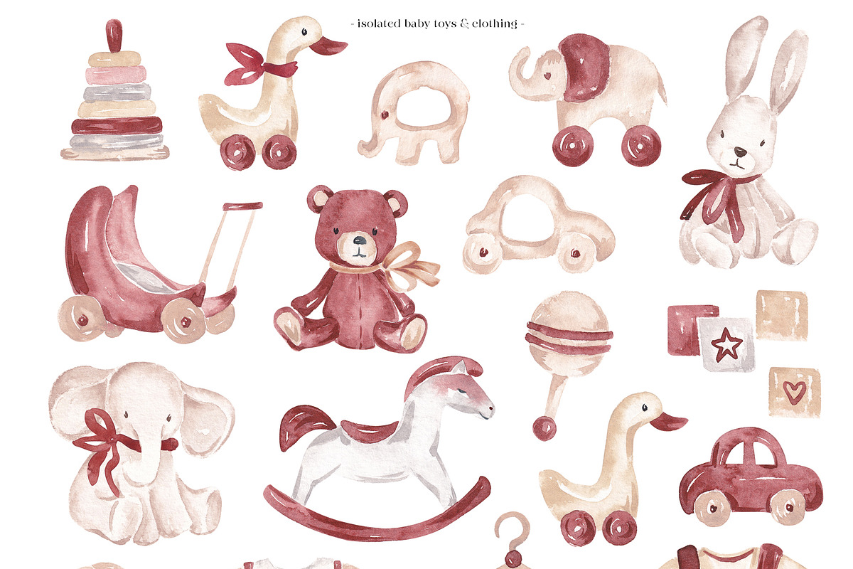 Retro Baby Shower Set, an Object Illustration by SirenaArt (Photo 4 of 21)
