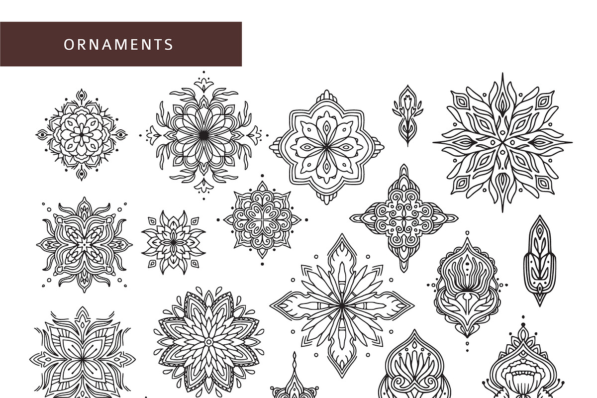 FOLK FLOWERS patterns, elements, an Outline Icon by Lena Nikolaeva (Photo 5 of 12)