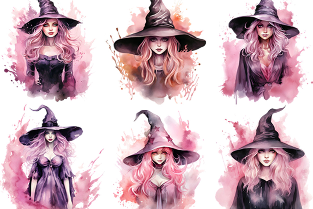 Watercolor Halloween Witch Clipart, a Seasonal Illustration by Creative Arslan (Photo 4 of 10)