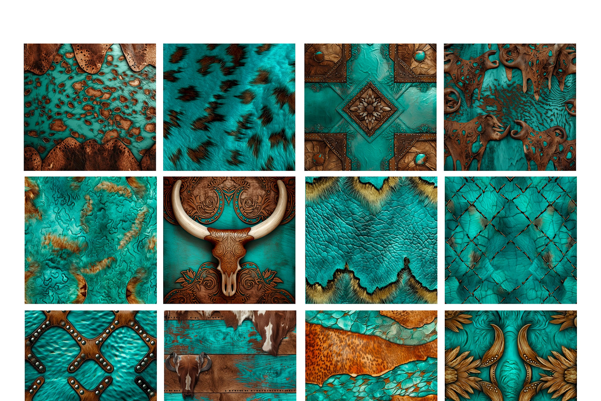 Cowhide Western Turquoise Digital, a Pattern Graphic by Tanya Kart