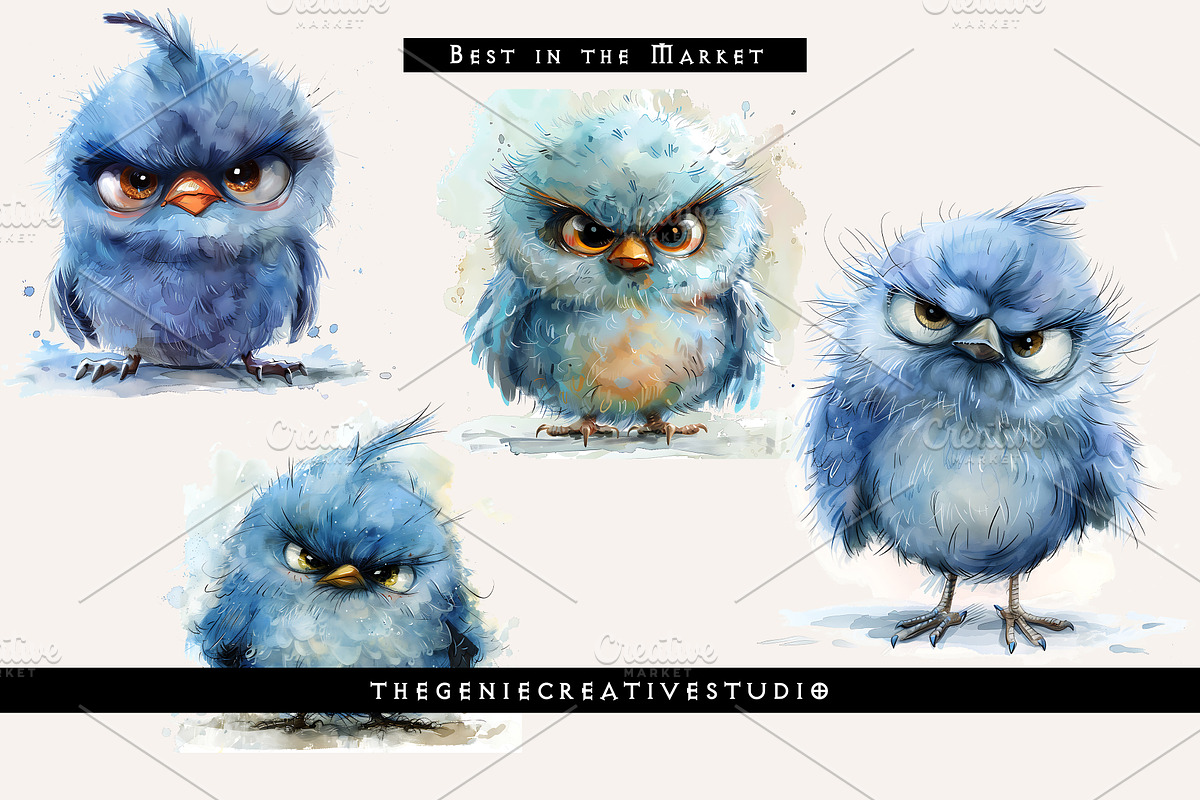 Fluffy Grumpy Bird PNG Clipart Set, an Animal Illustration by Geniecreativestudio (Photo 5 of 9)