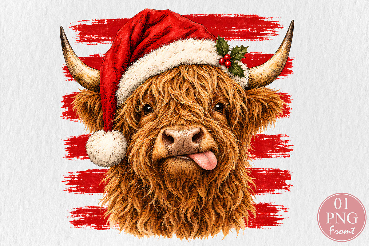 Christmas Highland Cow Santa Hat PNG, a Seasonal Illustration by Rose Art (Photo 1 of 4)