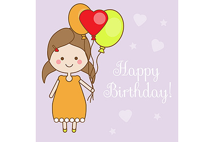 Birthday Card with pretty cute girl, a Card Template by Bunny's Little Shop