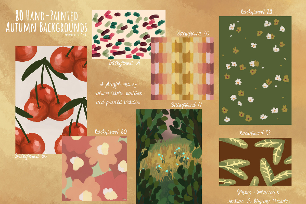 80 Hand-Painted Autumn Backgrounds, a Background Graphic by DreamoraArt (Photo 7 of 8)