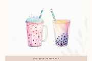 Watercolor Boba Tea Clipart, Pastel, a Decorative Illustration by illuztrate (Thumbnail 4 of 6)