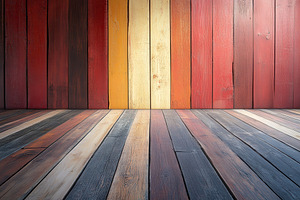 Colorful wooden wall and floor backg, an Abstract Photo by Pixeness Studio