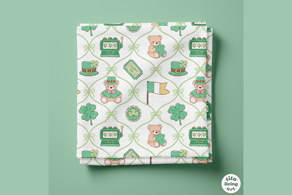 Lucky Teddy Bear Seamless Pattern, a Seasonal Illustration by TitaLivingArt (Photo 4 of 13)