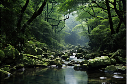Enchanted forest stream with mossy, a Nature Photo by Ylivdesign
