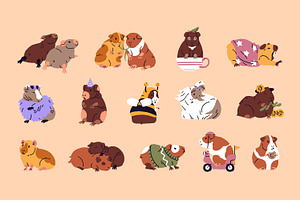 Funny guinea pigs set + patterns, an Animal Illustration by PaperTrident