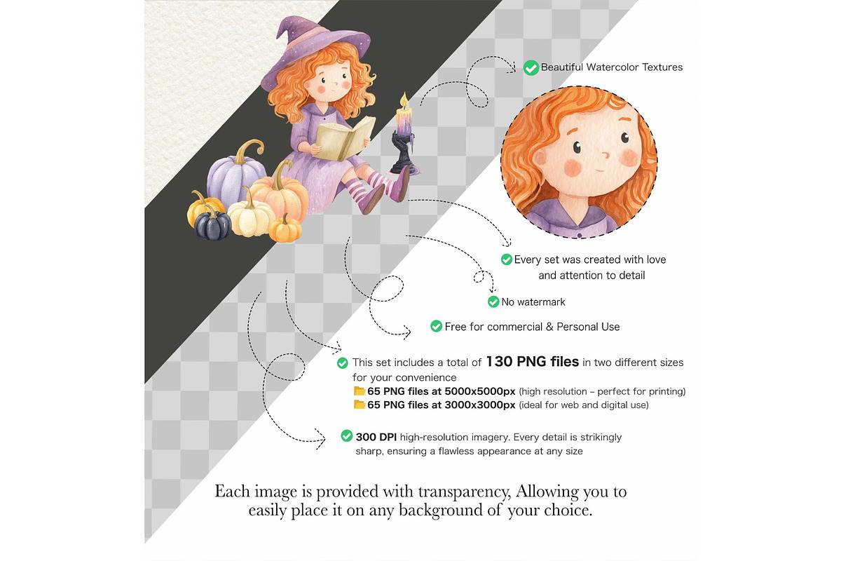 Cute Witch Clipart PNG – Watercolor, an Illustration by CharmClipart (Photo 2 of 7)