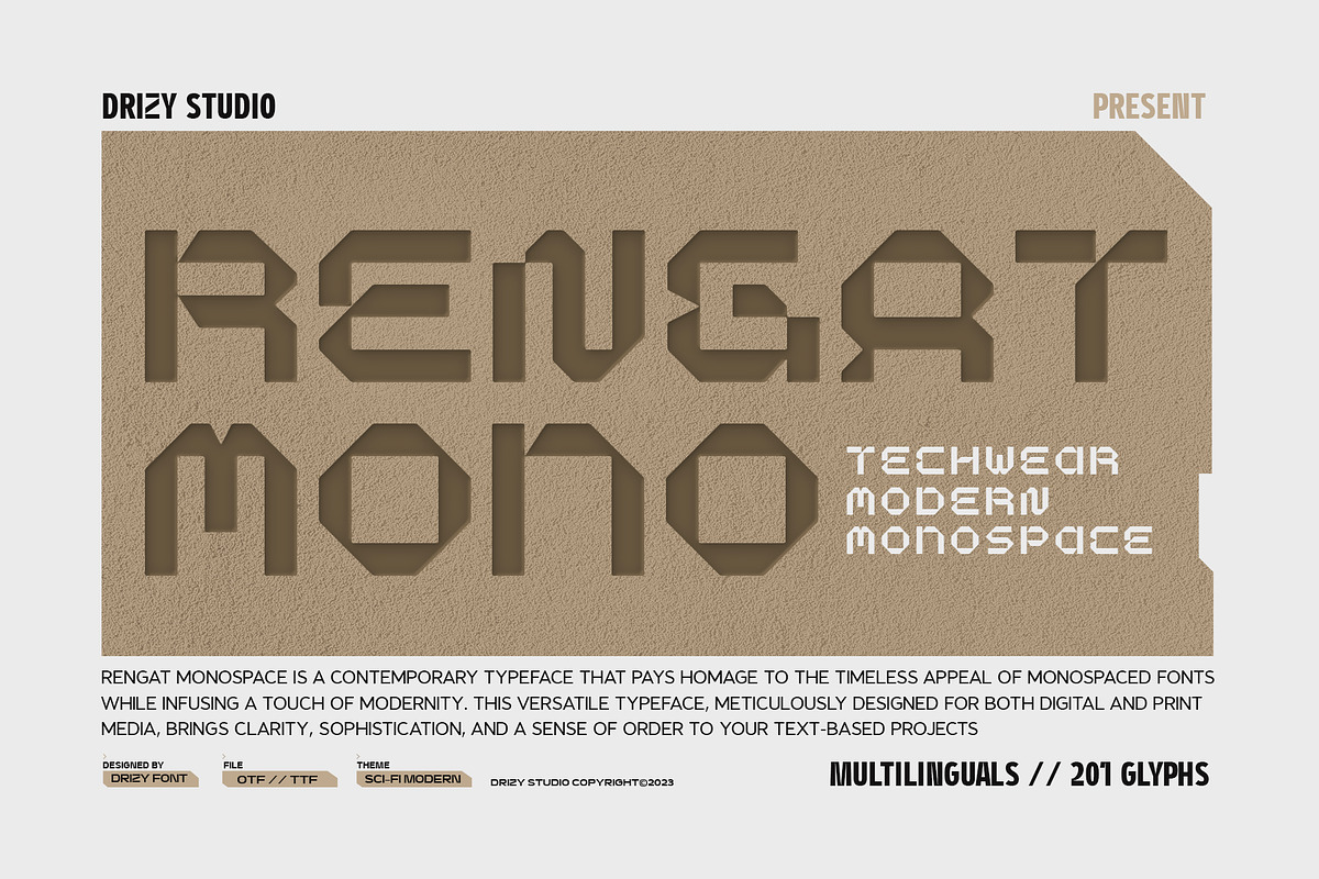 Rengat Mono - Modern Monospace Font, a Sans Serif Font by Drizy (Photo 1 of 10)