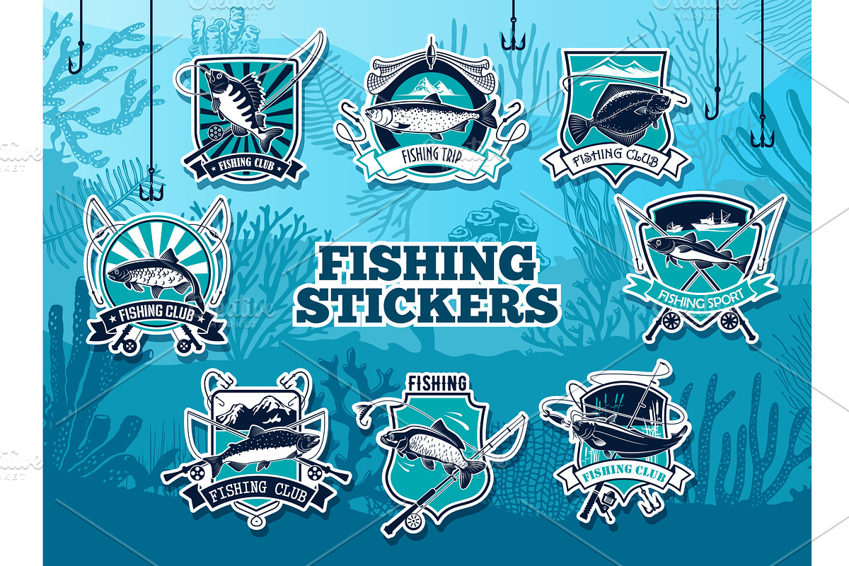 Fishing sport stickers, a Sport Illustration by Vector Tradition