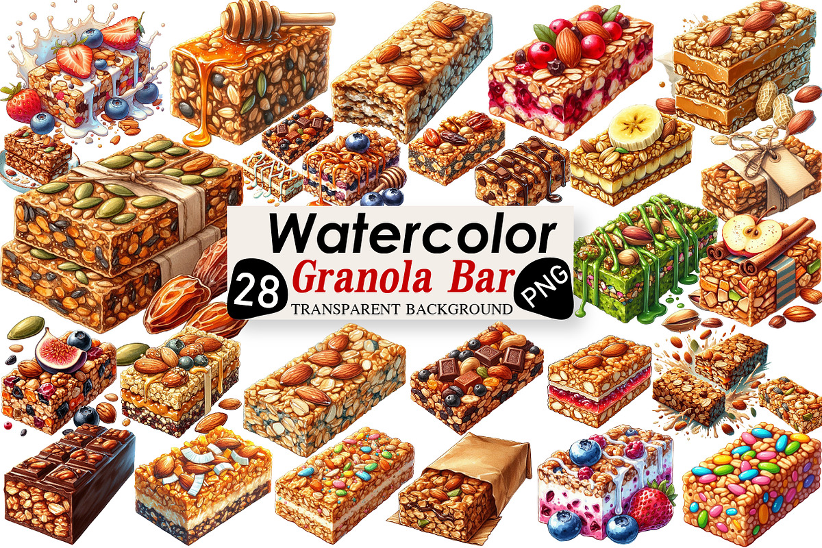 Granola Bar Watercolor Clipart, an Illustration by Black Bird Studio (Photo 1 of 6)
