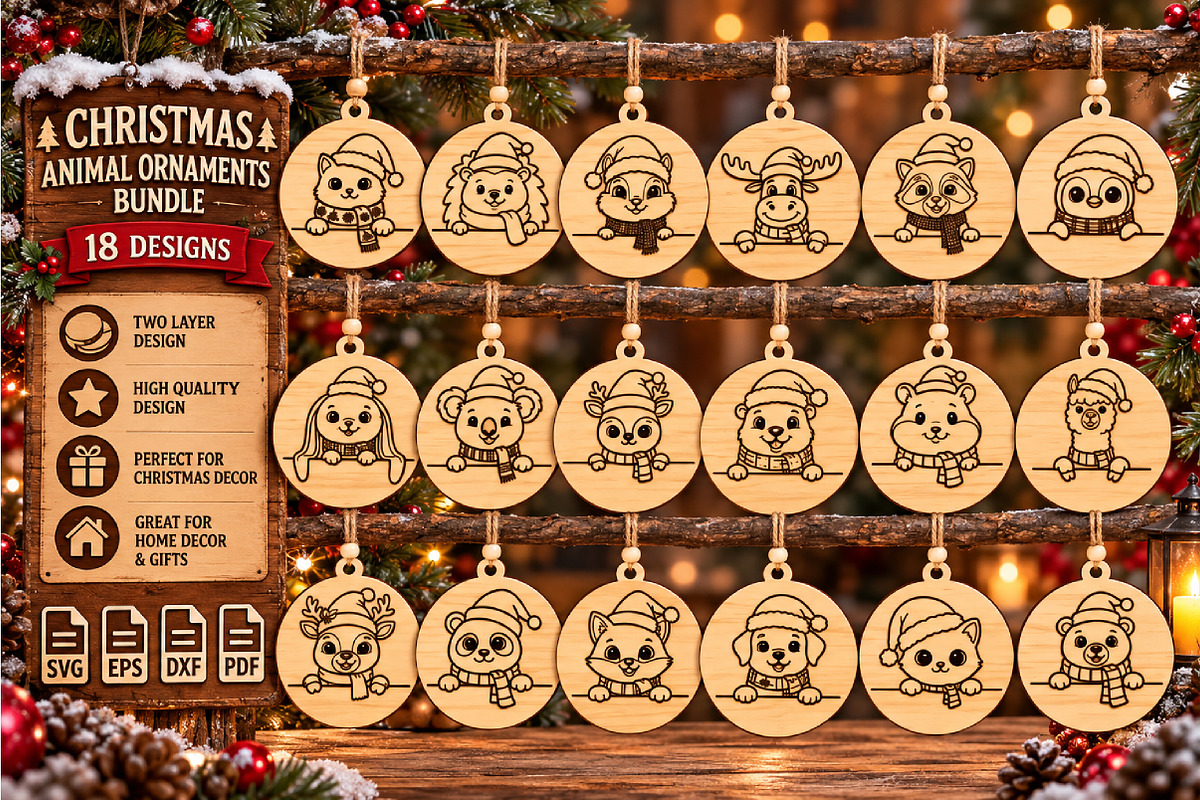 Christmas Animal Ornaments Laser Cut, an Object Graphic by DreamCafeArt (Photo 2 of 8)