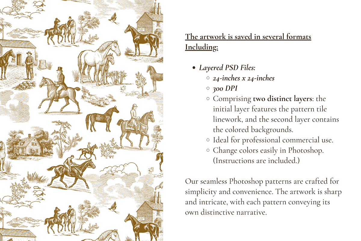 Equestrian Toile de Jouy Pattern, a Pattern Graphic by Hughes Studio (Photo 5 of 8)