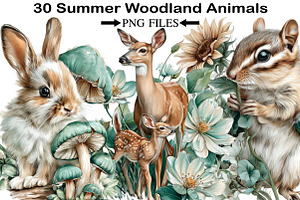 Summer Woodland Animals Clipart, an Illustration by Black Bird Studio