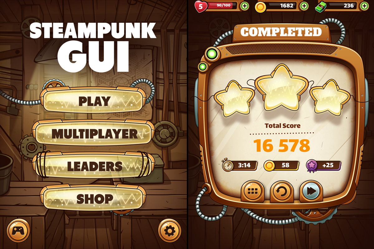 Steampunk GUI for Mobile Game, an Illustration by wowu (Photo 1 of 9)