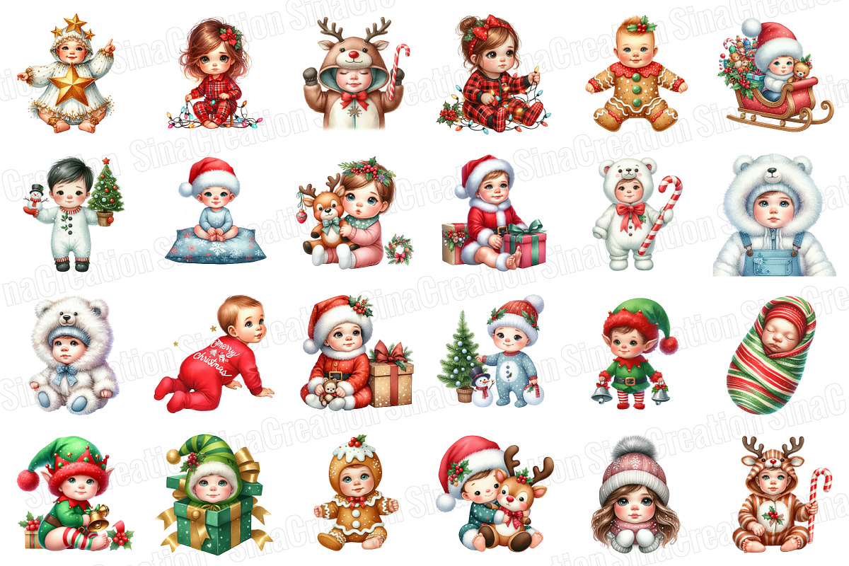 Christmas Babies Cliparts Bundle, an Illustration by SinaCreation (Photo 2 of 7)