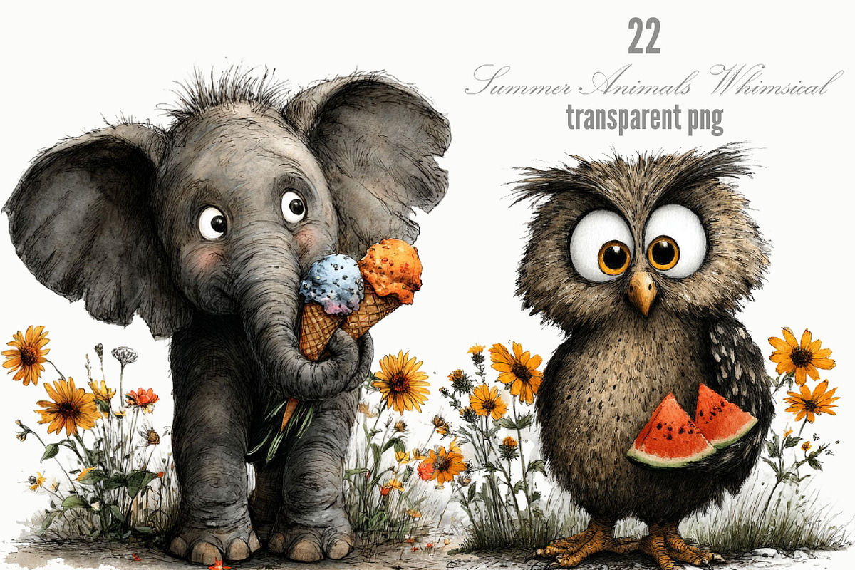 Summer Animals Whimsical Clipart, an Animal Illustration by Designking (Photo 1 of 5)