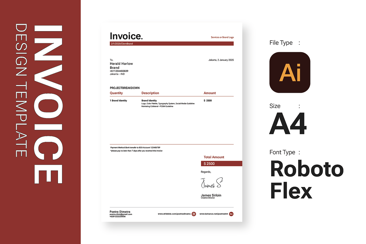 Minimalist Clean Invoice Design, a Marketing Template by Dimatra Store (Photo 1 of 3)