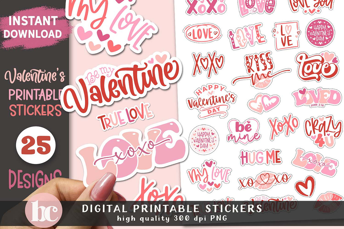 Valentine's Day Sticker Pack PNG, a Decorative Illustration by TheBlackCatPrints (Photo 2 of 2)
