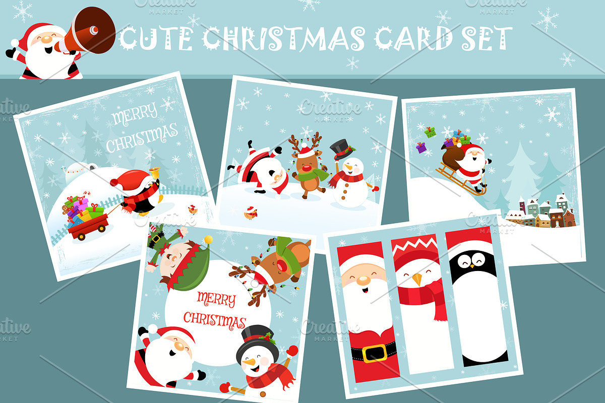 Cute Christmas Card Set, an Animal Illustration by pinipin