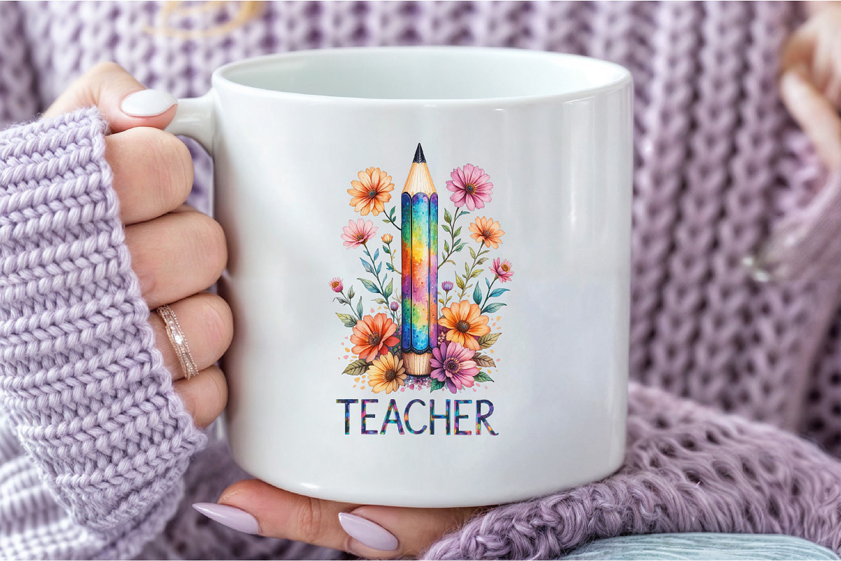 Teacher Floral Pencil Clipart, an Illustration by DreamCafeArt (Photo 6 of 7)