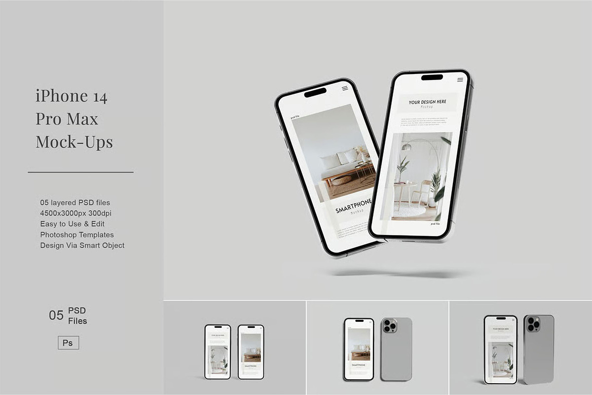 iPhone 14 Pro Max Mock-ups, an iPhone Mockup by zpackcreative (Photo 1 of 6)
