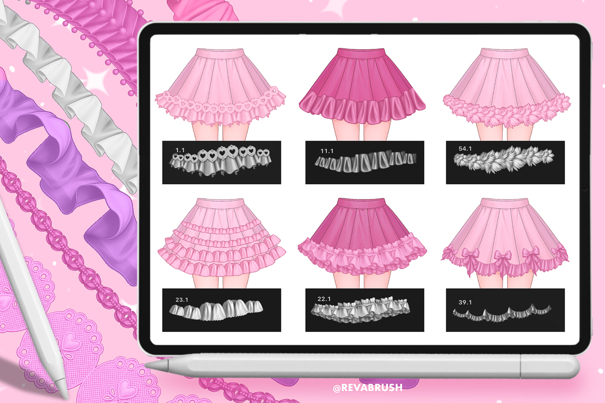 120 Procreate Lace Ruffle brushes, a Brush Add-On by Revabrush (Photo 4 of 6)