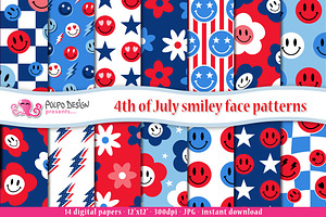 4th Of July Retro Smiley Faces, a Pattern Graphic by PolpoDesign