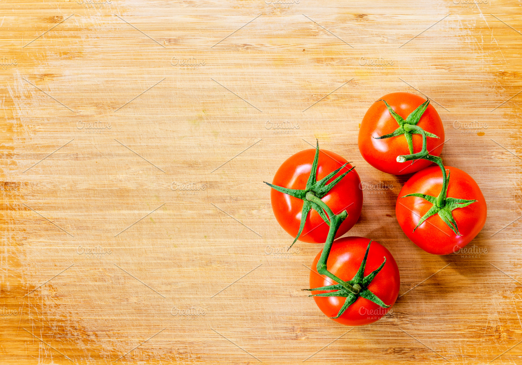 Truss Tomatoes On Wooden Background, a Food & Drink Photo by THP Creative