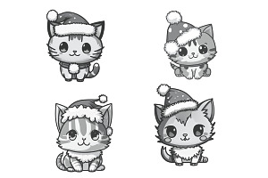 Cartoon Christmas Cats Set 1