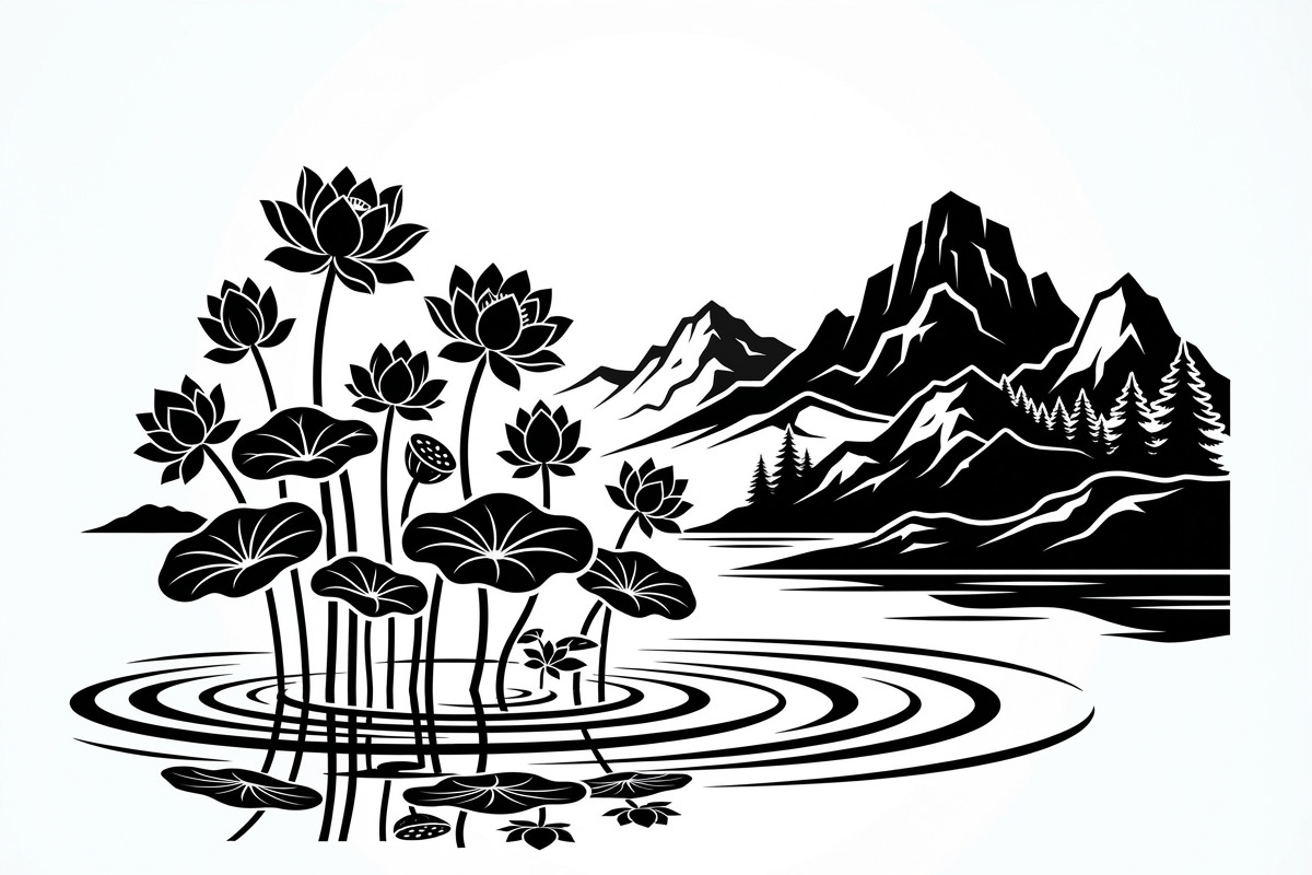60 Lotus Mountain Harmony Silhouette, an Empty State Illustration by Amazin_art (Photo 29 of 31)