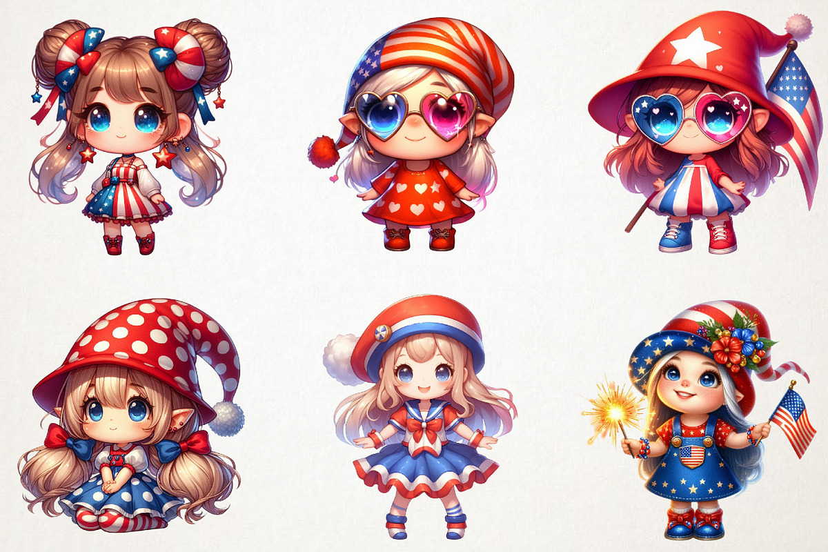 4th of July Cute Chibi Girl Gnome Su, a Seasonal Illustration by RobertsArt (Photo 6 of 7)