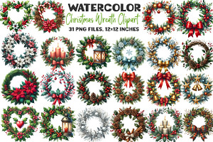 Watercolor Christmas Wreath Clipart, an Illustration by DreamArtGraphic