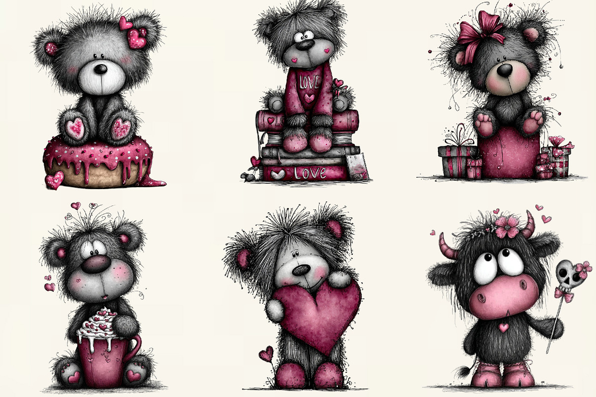 Quirky Teddy Bear Valentine Clipart, an Illustration by DreamCafeArt (Photo 3 of 6)
