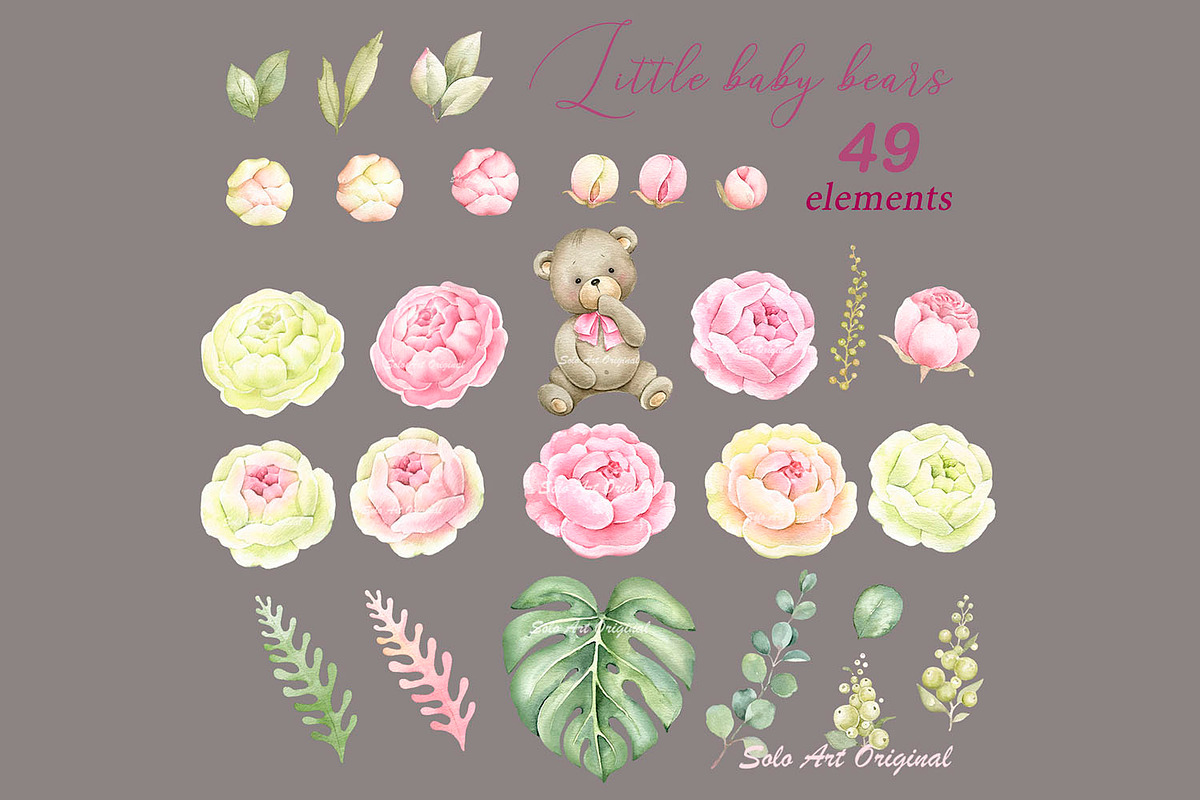 Little bear Baby girl shower Clipart, an Animal Illustration by Solo Art Original (Photo 5 of 7)
