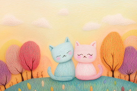 Fall in love, two woolen cats