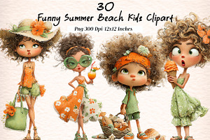 Funny Summer Beach Kids Clipart, an Illustration by Digital Artistic99